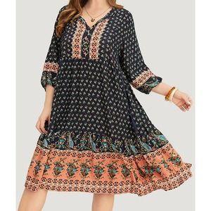 NWT Bloomchic Bandana Lantern Sleeve Midi Dress 1X